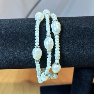 Costume Jewelry Faux Pearl‎ Bead Three Strand Bracelet Wristlet